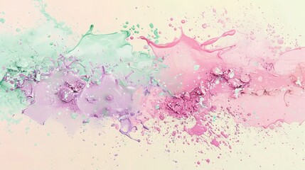 Obraz premium Whimsical intertwining swirls of light green and pink liquid splatters creating a soft abstract texture on a pale backdrop.