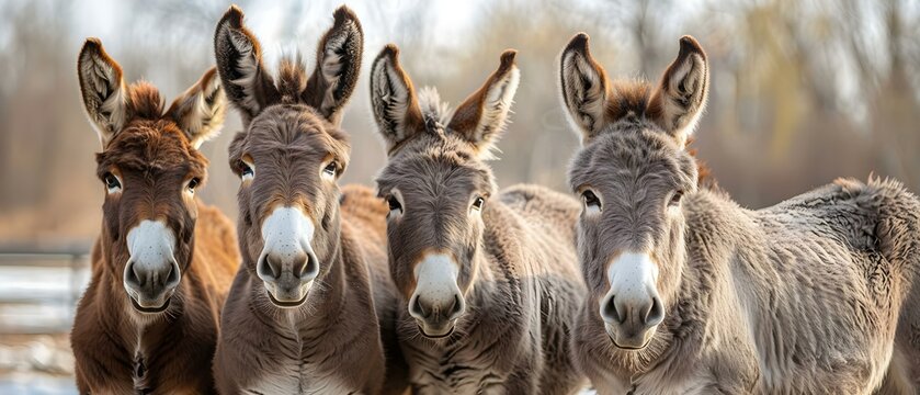 Quartet of Donkeys: A Portrait of Friendship & Diversity. Concept Donkeys, Friendship, Diversity, Animal Portraits, Unique Friendship