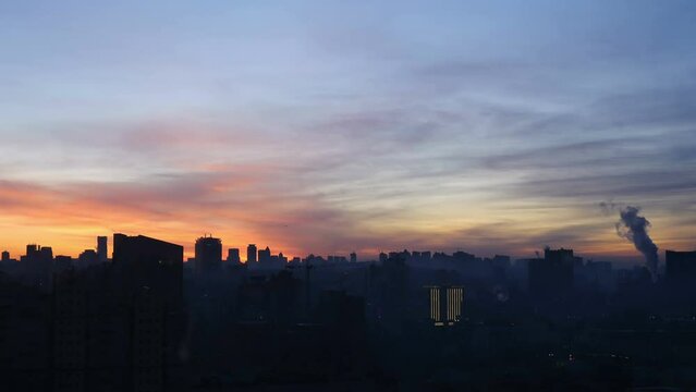 Sunrise timelapse, Kyiv cityscape
