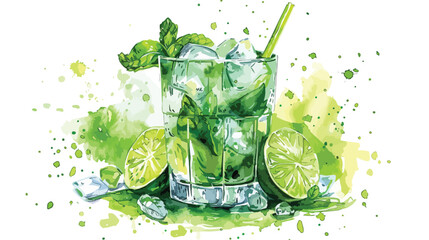 Watercolor illustration of alcoholic cocktail. Clas - obrazy, fototapety, plakaty