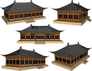 Vector sketch illustration of traditional ethnic chinese old sacred temple building design