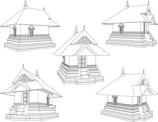 Vector sketch illustration of traditional ethnic offering temple building design