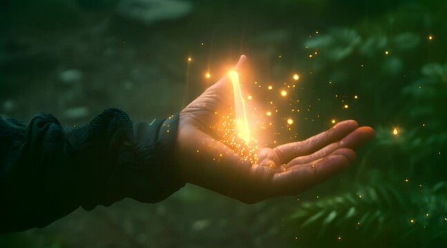 magic hand with golden light