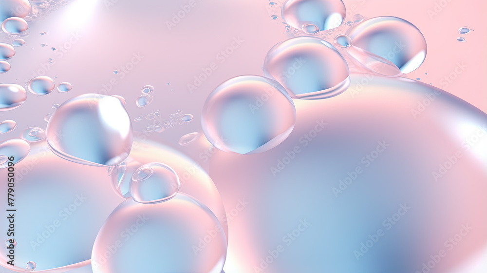 Poster Abstract background with soft bubbles in pink and blue light. Holographic bubbles backdrop.
