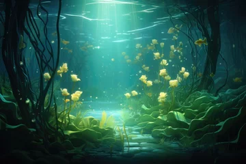 Küchenrückwand glas motiv An aquatic plants, An array of aquatic plants swirling underwater, AI generated © Tanu