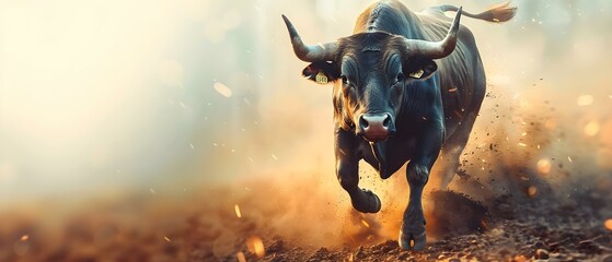 Bull Market Charge: Symbol of Financial Surge. Concept Financial Markets, Bull Symbolism, Market Trends, Economic Surge, Stock Market Rally