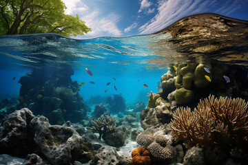 marine view with fish and corals