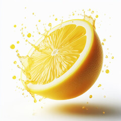 Half of lemon falling on white background. AI generated