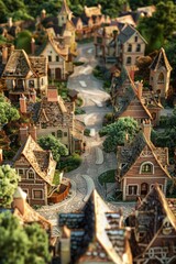 Fototapeta premium A quaint village of ginger snaps houses, with molasses roads and a licorice town square, 3D illustration