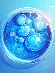 Osmosis process in cell, serene blue, zoomedin view, crystal clear clarity, educational illustration - obrazy, fototapety, plakaty