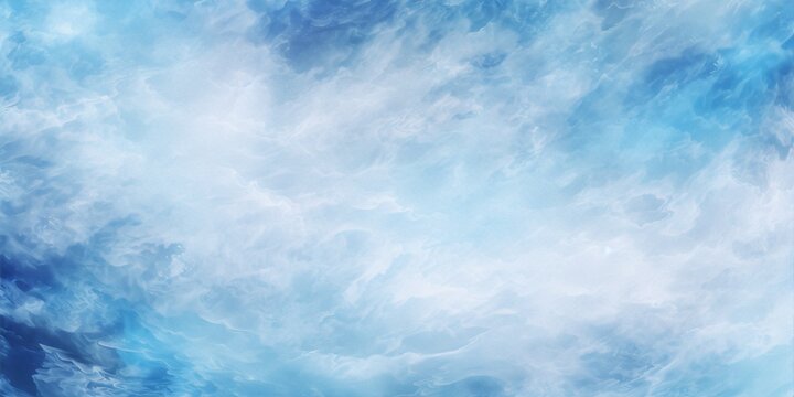 Blue and white abstract painting with a stormy sky and clouds in a digital art style.