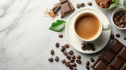The simplicity of a cup of coffee accompanied by chocolate 