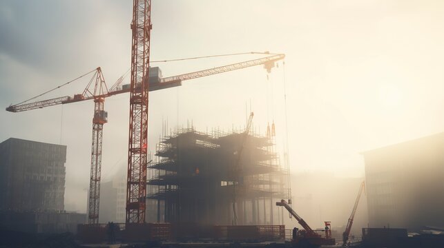 A photo of a construction site with a mobile crane.