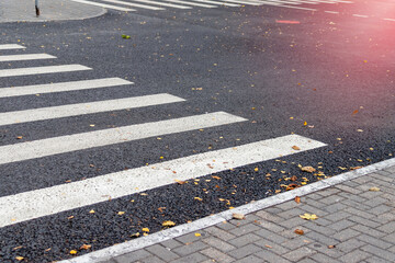 pedestrian crossing on an asphalt road close-up
