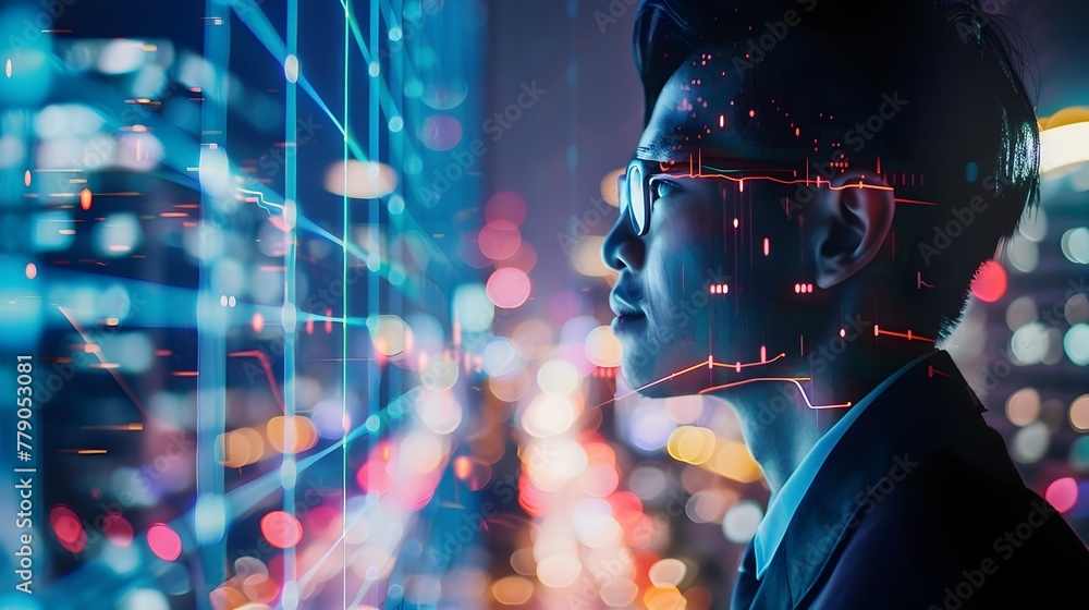 Aufkleber futuristic cyber technology visualization with abstract neon lights and digital interfaces