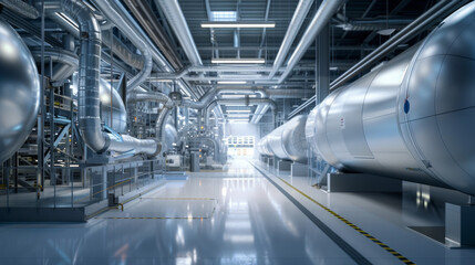 Fototapeta premium A cutting-edge renewable energy research center with testing chambers and experimental systems, momentarily quiet but ready to innovate in the field of clean energy