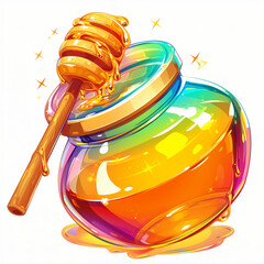 Rainbow Honey Jar Illustration, Sweet Syrup Concept, Vibrant Food Art - obrazy, fototapety, plakaty