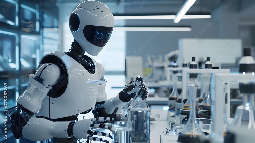 Aufkleber robotic arm conducting scientific experiments in advanced laboratory setting