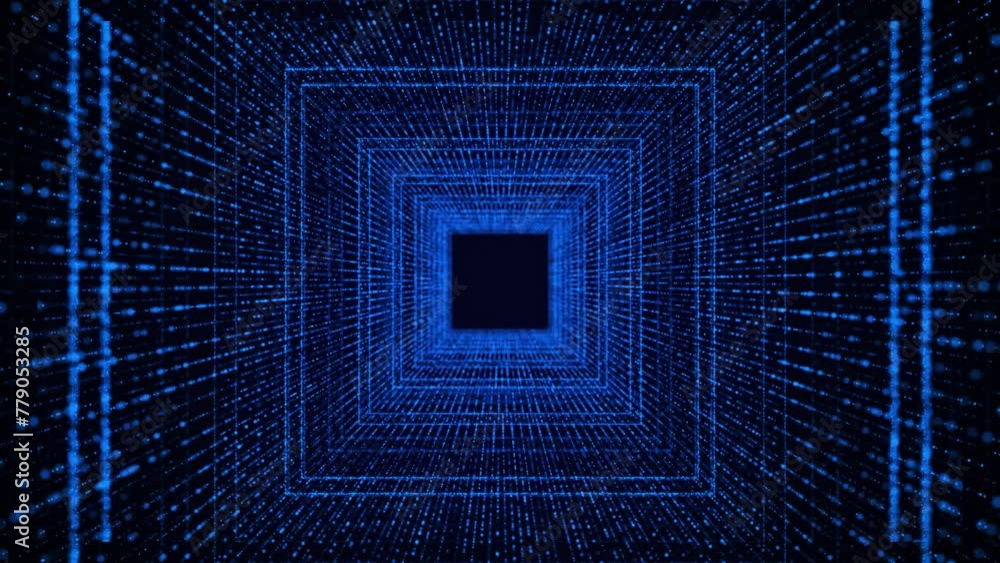 Poster motion graphic of flying into digital technologic tunnel. abstract digital background. data flow inf