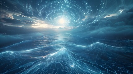 Enchanting Vortex of Ethereal Underwater Energy and Luminous Spiraling Aquatic Motion - obrazy, fototapety, plakaty
