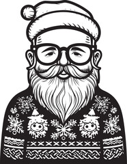 Hipster Holiday Chic Modern Santa Art in Vector Format Whimsical Whiskers Artistic Santa Logo Design in Vector