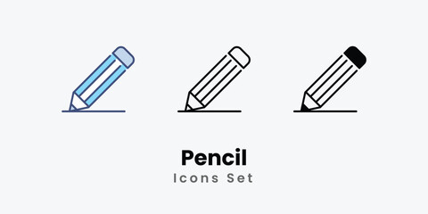 Pencil Icons set thin line and glyph vector icon illustration