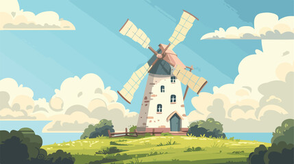 Windmill for children soft subtle colors. Vector il - obrazy, fototapety, plakaty