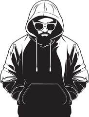 Stealthy Stare Hooded Figure with Glasses Vector Logo Design Noir Visionary Hipster Man in Hood and Glasses Vector Logo Icon