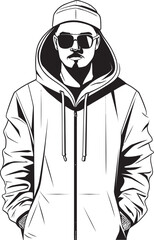 Urban Incognito Hipster Man in Hood and Glasses Vector Icon Spectral Strategist Stylish Man in Hood and Glasses Vector Emblem