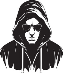 Spectral Sentinel Stylish Man in Hood and Glasses Vector Emblem Shadowed Sleuth Urban Figure with Glasses Vector Logo Design
