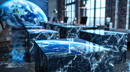 A series of marble panels along a corporate building's corridor. 32k, full ultra HD, high resolution