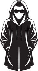 Stealthy Shades Disguised Figure in Hood and Glasses Vector Emblem Shadow Sentinel Man in Hood and Glasses Vector Logo Symbol