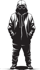 Noir Navigator Man in Hood and Glasses Vector Icon Urban Incognito Sleek Man in Glasses Vector Emblem