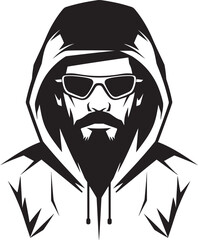 Spectral Stylist Urban Man in Glasses Vector Logo Urban Vigilante Hooded Figure with Glasses Emblem
