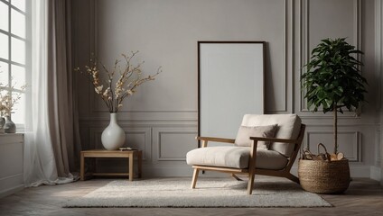 Mockup frame,Elegant home relax room interior with armchair and decoration