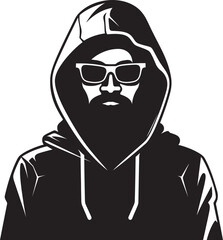Shadowed Sleuth Hooded Man with Glasses Icon Urban Enigma Man in Hood and Glasses Vector Logo