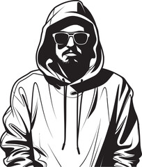 Shadow Sentinel Disguised Man in Hood and Glasses Vector Emblem Noir Navigator Hooded and Glasses Clad Figure Vector Logo Design