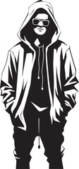 Noir Navigator Hooded and Glasses Wearing Man Vector Logo Design Dark Defender Man in Hood and Glasses Vector Logo Icon