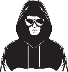 Dark Defender Man in Hood and Glasses Vector Logo Icon Incognito Identity Disguised Figure in Hood and Glasses Vector Emblem