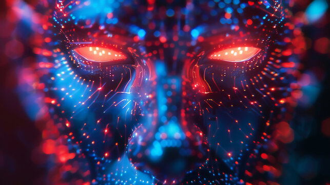 Abstract expression of artificial intelligence featuring circuit-like patterns and neon lights