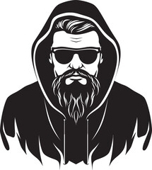 Stealthy Shades Disguised Figure in Hood and Glasses Vector Emblem Shadow Sentinel Hooded and Glasses Wearing Man Vector Logo Design