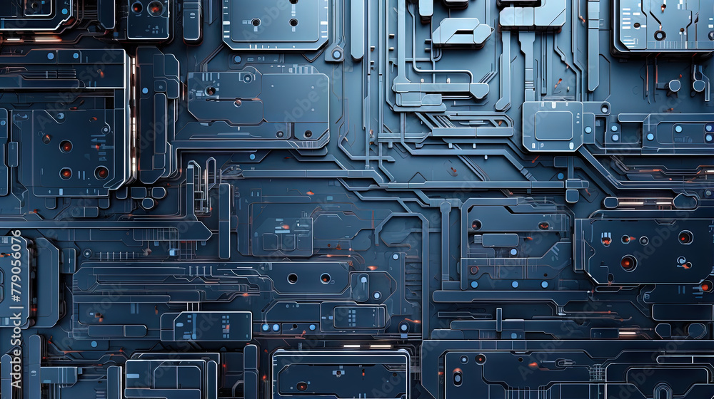 Poster background with metallic panels texture, wires and circuit. spaceship hull wall technology backgroun