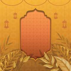 Square Islamic background Eid Al-Fitr Celebration. Ramadan poster. Vector illustration
