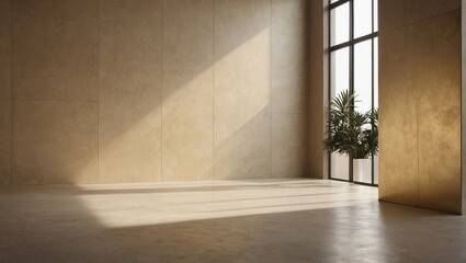 Minimalistic abstract gentle light beige background for product presentation with light and...