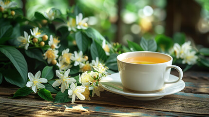 The health benefits of moringa herbal tea served with fresh leaves and flowers