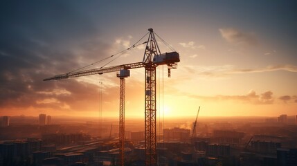 A photo of a construction site with a tower crane.