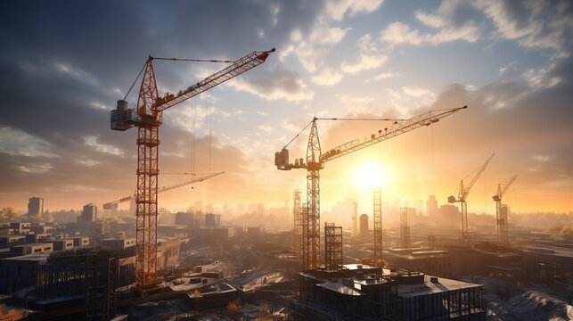 A photo of a construction site with a tower crane.