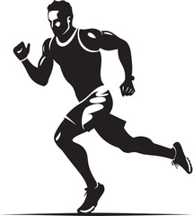 Fototapeta na wymiar Fitness Pursuit Jogging Man Vector Icon Trailblazing Trek Man Running Vector Emblem