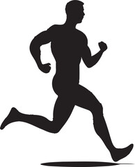 Fototapeta na wymiar Urban Runner Man Jogging Vector Logo Symbol Fitness Pursuit Man Running Vector Emblem