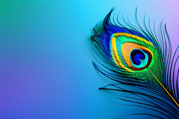 Obraz premium Krishna Janmashtami Vibrant Celebration Peacock with Feather on a colorful Gradient background